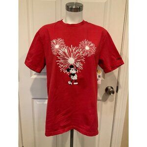 Disney x AE Red Mickey Mouse Disney Fireworks Crew Nech T-Shirt, Size Small